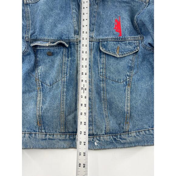 Vintage MBA Jean Jacket Mens Extra Large Light Blue Denim Y2K Band Saxophone - Picture 7 of 14